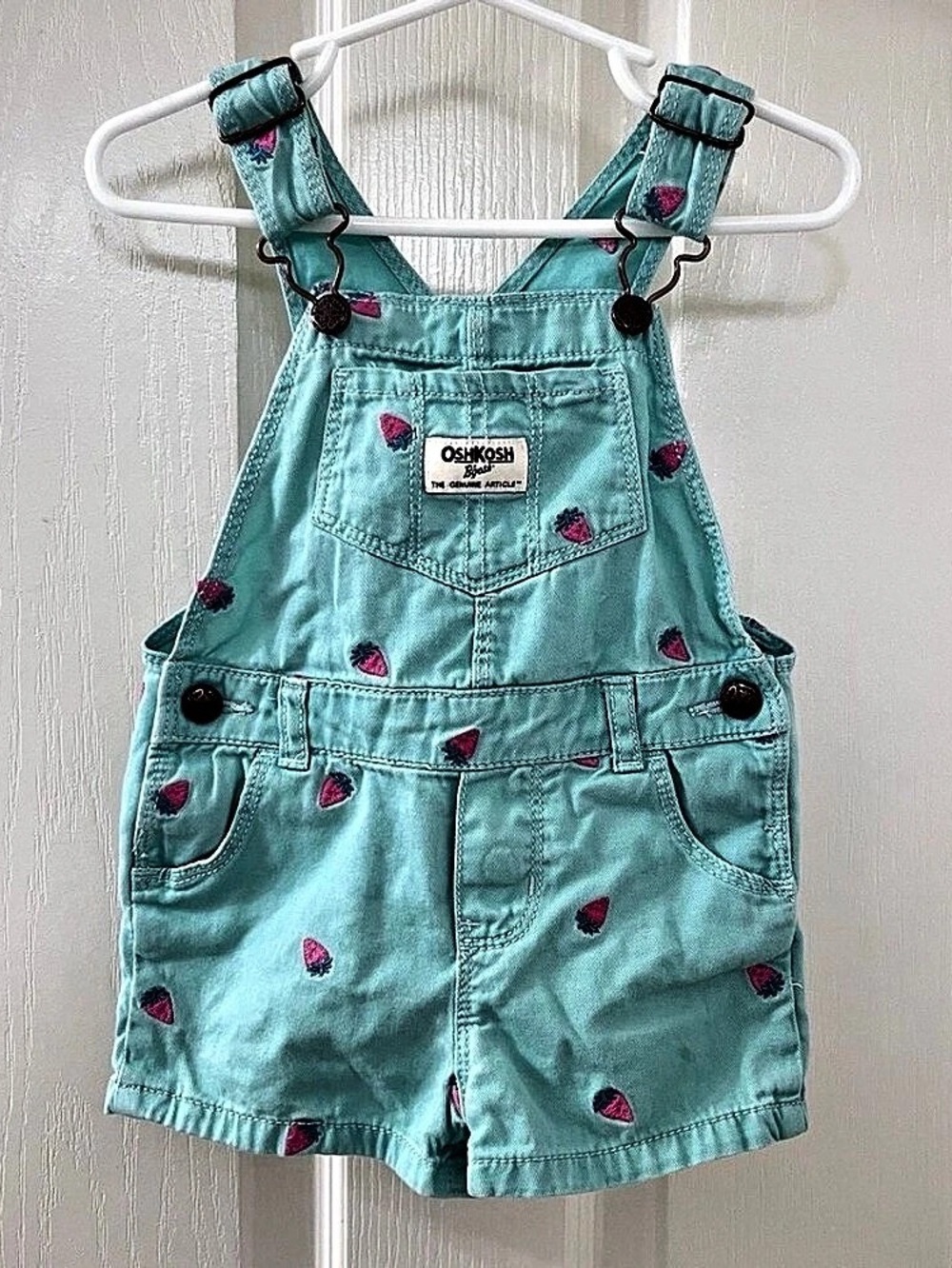 Oshkosh B'gosh Embroidered Strawberry Shortalls Overall Shorts Girls 18 Months